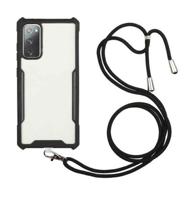 Forcell Samsung Galaxy S20 Shockproof with Neck Lanyard Θήκη με Πλαίσιο Σιλικόνης Διάφανη - Black