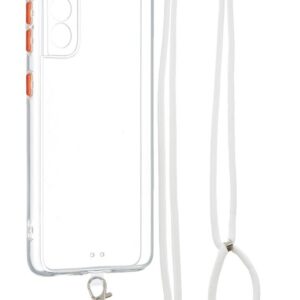 Forcell Samsung Galaxy S21 5G Contrast Color Button & Neck Lanyard Θήκη Με Πλαίσιο Σιλικόνης - Διάφανη