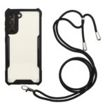 Θήκη Samsung Galaxy S21 5G Μαύρη με Λουράκι Acrylic + Color TPU Shockproof Case with Neck Lanyard Black