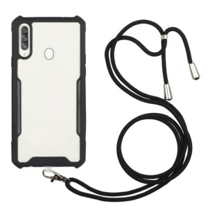 Θήκη Samsung Galaxy A40 Μαύρη με Λουράκι Acrylic + Color TPU Shockproof Case with Neck Lanyard Black
