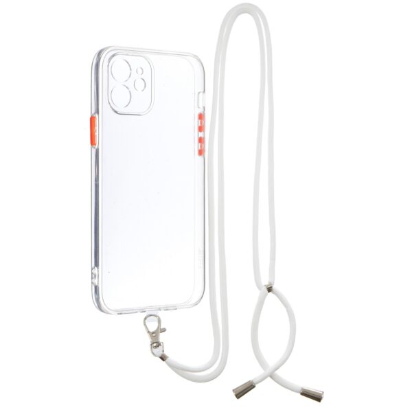 Θήκη iPhone 12 Διάφανη με Λουράκι Transparent PC+TPU Phone Case with Contrast Color Button & Neck Lanyard Transparent
