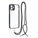 Θήκη iPhone 12 Μαύρη με Λουράκι Transparent PC+TPU Phone Case with Contrast Color Button & Neck Lanyard Black
