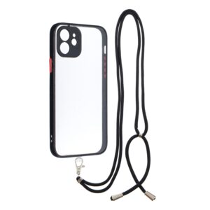 Θήκη iPhone 12 Μαύρη με Λουράκι Transparent PC+TPU Phone Case with Contrast Color Button & Neck Lanyard Black