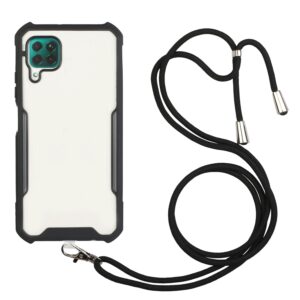 Θήκη Huawei P40 Lite Μαύρη με Λουράκι Acrylic + Color TPU Shockproof Case with Neck Lanyard Black