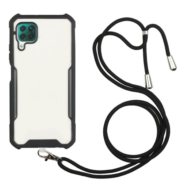 Θήκη Huawei P40 Lite Μαύρη με Λουράκι Acrylic + Color TPU Shockproof Case with Neck Lanyard Black