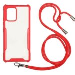 Forcell Xiaomi Redmi Note 10 4G / Note 10S / Poco M5s Lanyard Θήκη με Λουράκι Διάφανη - Red