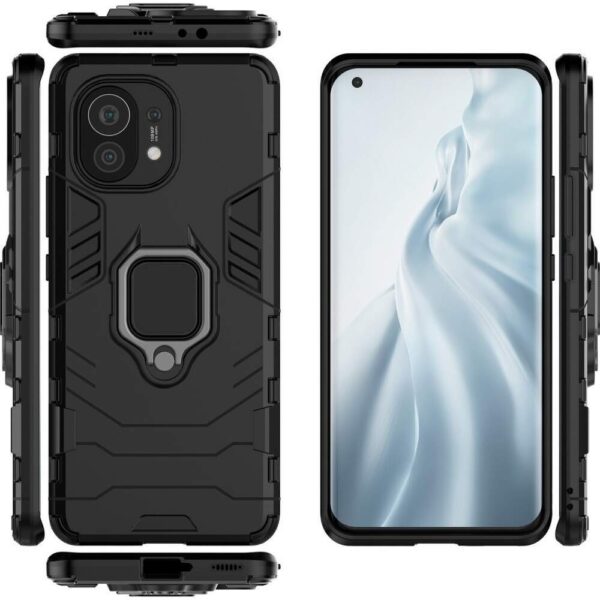 Σκληρή Θήκη Xiaomi Mi 11 Μαύρη Με Σταντ Shockproof PC + TPU Protective Case with Magnetic Ring Holder Black