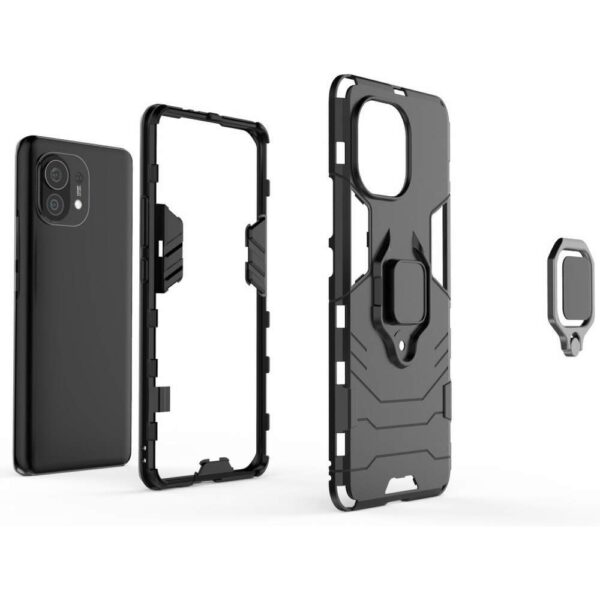 Σκληρή Θήκη Xiaomi Mi 11 Μαύρη Με Σταντ Shockproof PC + TPU Protective Case with Magnetic Ring Holder Black