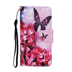 Samsung Galaxy A72 4G / A72 5G Θήκη Βιβλίο Colored Drawing Pattern Horizontal Flip Case Red Flower Butterfly