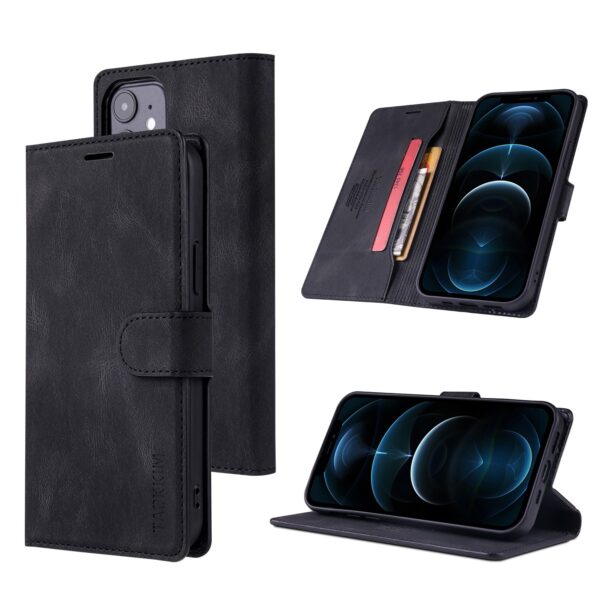 Θήκη iPhone 12 / 12 Pro Βιβλίο Μαύρο TAOKKIM Retro Matte Case with Holder & Card Slots Black