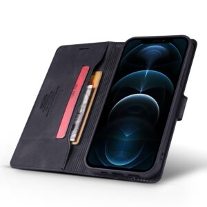 Θήκη iPhone 12 / 12 Pro Βιβλίο Μαύρο TAOKKIM Retro Matte Case with Holder & Card Slots Black