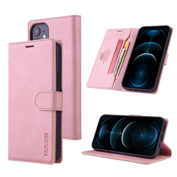 Θήκη iPhone 12 / 12 Pro Βιβλίο Ροζ TAOKKIM Retro Matte Case with Holder & Card Slots Pink