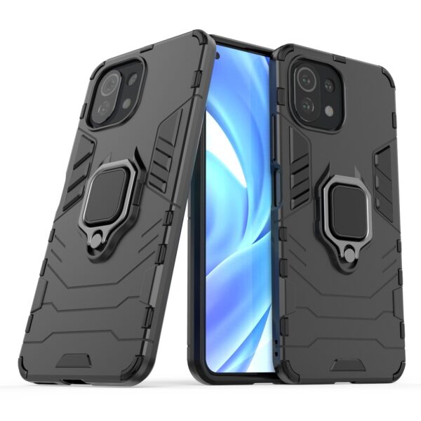 Σκληρή Θήκη Xiaomi Mi 11 Lite 4G / Mi 11 Lite 5G Μαύρη Με Σταντ Shockproof PC + TPU Case with Magnetic Ring Holder Black