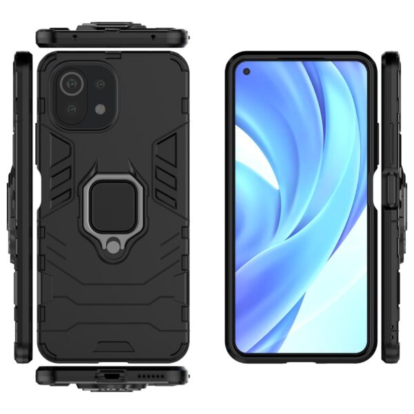 Σκληρή Θήκη Xiaomi Mi 11 Lite 4G / Mi 11 Lite 5G Μαύρη Με Σταντ Shockproof PC + TPU Case with Magnetic Ring Holder Black