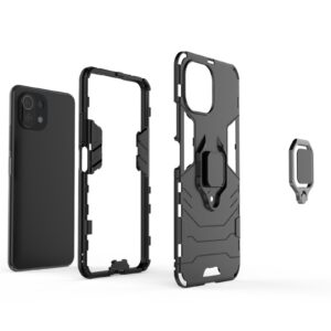 Σκληρή Θήκη Xiaomi Mi 11 Lite 4G / Mi 11 Lite 5G Μαύρη Με Σταντ Shockproof PC + TPU Case with Magnetic Ring Holder Black