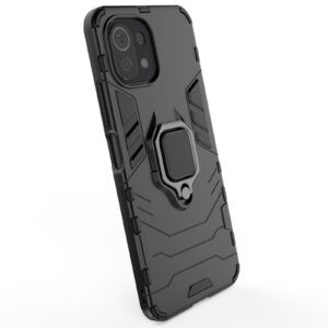 Σκληρή Θήκη Xiaomi Mi 11 Lite 4G / Mi 11 Lite 5G Μαύρη Με Σταντ Shockproof PC + TPU Case with Magnetic Ring Holder Black
