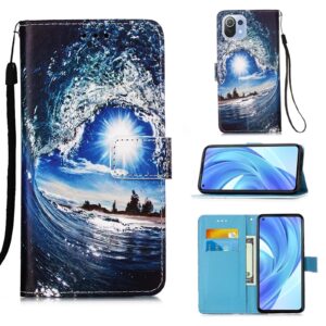 Θήκη Xiaomi Mi 11 Lite 4G / Mi 11 Lite 5G Βιβλίο Κύματα Colored Drawing Pattern Plain Weave Horizontal Flip Case Waves And Sun