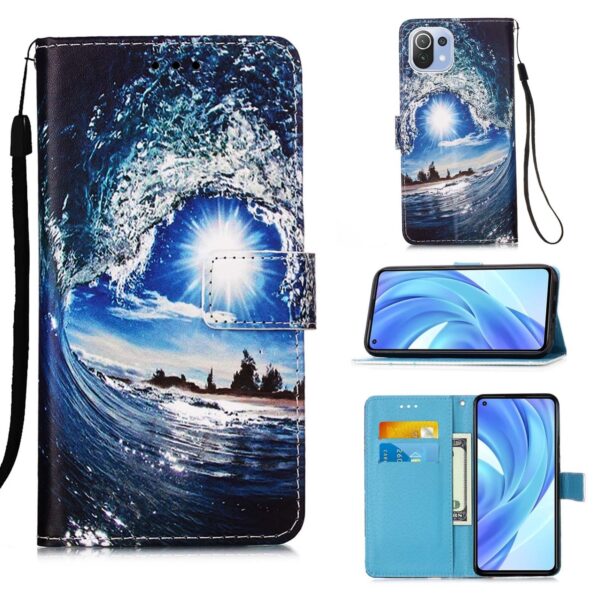 Θήκη Xiaomi Mi 11 Lite 4G / Mi 11 Lite 5G Βιβλίο Κύματα Colored Drawing Pattern Plain Weave Horizontal Flip Case Waves And Sun