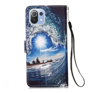 Θήκη Xiaomi Mi 11 Lite 4G / Mi 11 Lite 5G Βιβλίο Κύματα Colored Drawing Pattern Plain Weave Horizontal Flip Case Waves And Sun
