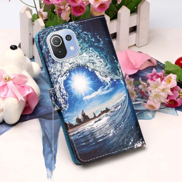 Θήκη Xiaomi Mi 11 Lite 4G / Mi 11 Lite 5G Βιβλίο Κύματα Colored Drawing Pattern Plain Weave Horizontal Flip Case Waves And Sun