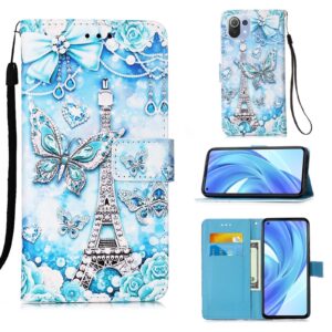 Θήκη Xiaomi Mi 11 Lite 4G / Mi 11 Lite 5G Βιβλίο Πεταλούδα Colored Drawing Pattern Plain Weave Horizontal Case Tower Butterfly