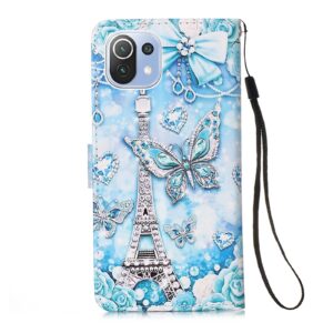 Θήκη Xiaomi Mi 11 Lite 4G / Mi 11 Lite 5G Βιβλίο Πεταλούδα Colored Drawing Pattern Plain Weave Horizontal Case Tower Butterfly