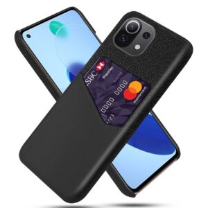 Θήκη Xiaomi Mi 11 Lite 4G / Mi 11 Lite 5G Σιλικόνης Μαύρη Cloth Texture PC + PU Leather Shockproof Case with Card Slot Black