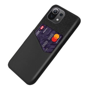 Θήκη Xiaomi Mi 11 Lite 4G / Mi 11 Lite 5G Σιλικόνης Μαύρη Cloth Texture PC + PU Leather Shockproof Case with Card Slot Black