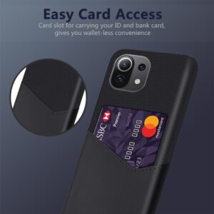 Θήκη Xiaomi Mi 11 Lite 4G / Mi 11 Lite 5G Σιλικόνης Μαύρη Cloth Texture PC + PU Leather Shockproof Case with Card Slot Black