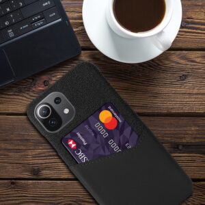 Θήκη Xiaomi Mi 11 Lite 4G / Mi 11 Lite 5G Σιλικόνης Μαύρη Cloth Texture PC + PU Leather Shockproof Case with Card Slot Black