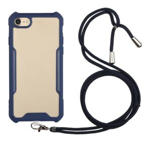 Θήκη iPhone SE 2022 / SE 2020 / 8 / 7 Σκούρο Μπλε με Λουράκι Acrylic + Color TPU Shockproof Case with Neck Lanyard Dark Blue