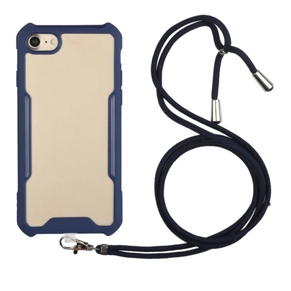 Θήκη iPhone SE 2022 / SE 2020 / 8 / 7 Σκούρο Μπλε με Λουράκι Acrylic + Color TPU Shockproof Case with Neck Lanyard Dark Blue