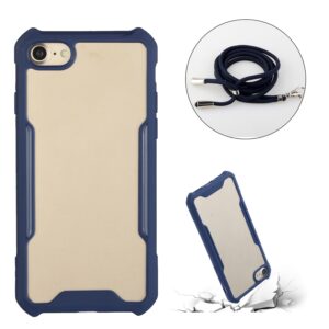 Θήκη iPhone SE 2022 / SE 2020 / 8 / 7 Σκούρο Μπλε με Λουράκι Acrylic + Color TPU Shockproof Case with Neck Lanyard Dark Blue