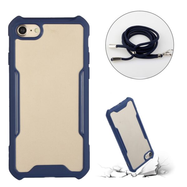 Θήκη iPhone SE 2022 / SE 2020 / 8 / 7 Σκούρο Μπλε με Λουράκι Acrylic + Color TPU Shockproof Case with Neck Lanyard Dark Blue