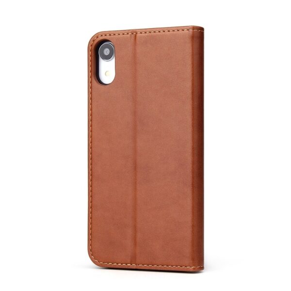 iPhone XR Θήκη Βιβλίο Καφέ Dermis Texture PU Horizontal Flip Leather Case Brown