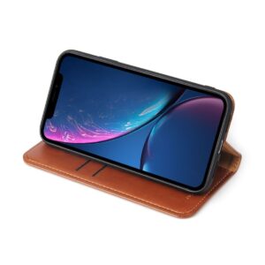 iPhone XR Θήκη Βιβλίο Καφέ Dermis Texture PU Horizontal Flip Leather Case Brown
