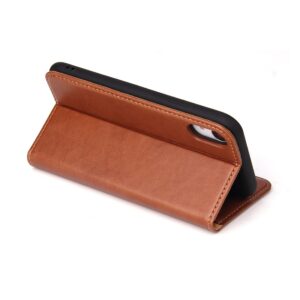 iPhone XR Θήκη Βιβλίο Καφέ Dermis Texture PU Horizontal Flip Leather Case Brown