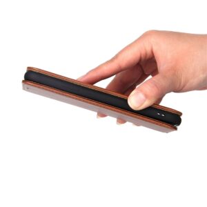 iPhone XR Θήκη Βιβλίο Καφέ Dermis Texture PU Horizontal Flip Leather Case Brown