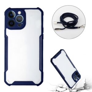 Θήκη iPhone 13 Pro Σκούρο Μπλε με Λουράκι Acrylic + Color TPU Shockproof Case with Neck Lanyard Dark Blue