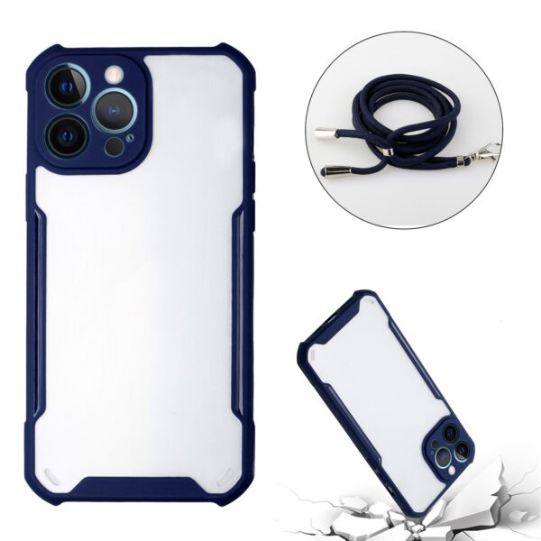 Θήκη iPhone 13 Pro Σκούρο Μπλε με Λουράκι Acrylic + Color TPU Shockproof Case with Neck Lanyard Dark Blue