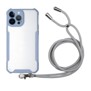 Θήκη iPhone 13 Pro Γκρι με Λουράκι Acrylic + Color TPU Shockproof Case with Neck Lanyard Milk Grey