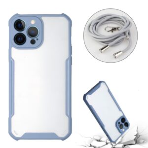 Θήκη iPhone 13 Pro Γκρι με Λουράκι Acrylic + Color TPU Shockproof Case with Neck Lanyard Milk Grey
