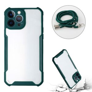 Θήκη iPhone 13 Pro Σκούρο Πράσινη με Λουράκι Acrylic + Color TPU Shockproof Case with Neck Lanyard Dark Green