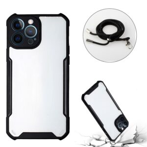 Θήκη iPhone 13 Pro Μαύρη με Λουράκι Acrylic + Color TPU Shockproof Case with Neck Lanyard Black