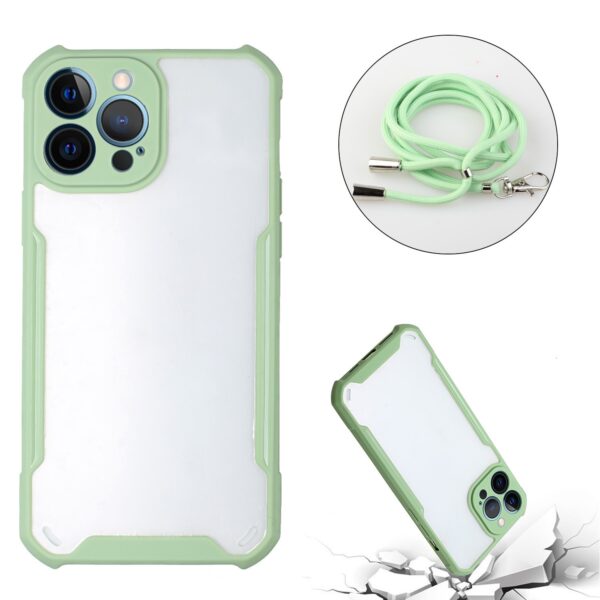Θήκη iPhone 13 Pro Πράσινη με Λουράκι Acrylic + Color TPU Shockproof Case with Neck Lanyard Avocado