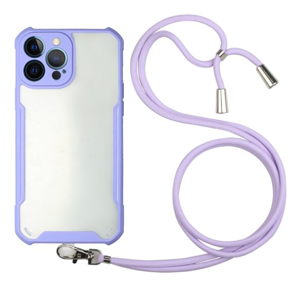 Θήκη iPhone 13 Pro Μωβ με Λουράκι Acrylic + Color TPU Shockproof Case with Neck Lanyard Purple Θήκη iPhone 13 Pro Μωβ με Λουράκι Acrylic + Color TPU Shockproof Case with Neck Lanyard Purple