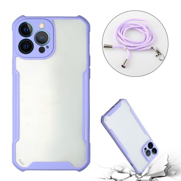 Θήκη iPhone 13 Pro Μωβ με Λουράκι Acrylic + Color TPU Shockproof Case with Neck Lanyard Purple