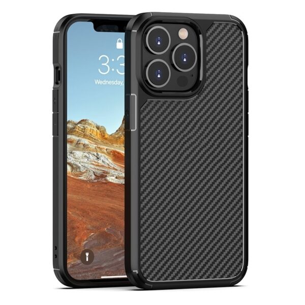 Θήκη iPhone 13 Pro Σιλικόνης Μαύρη Pioneer Carbon Fiber Texture Shockproof TPU + PC Case Black