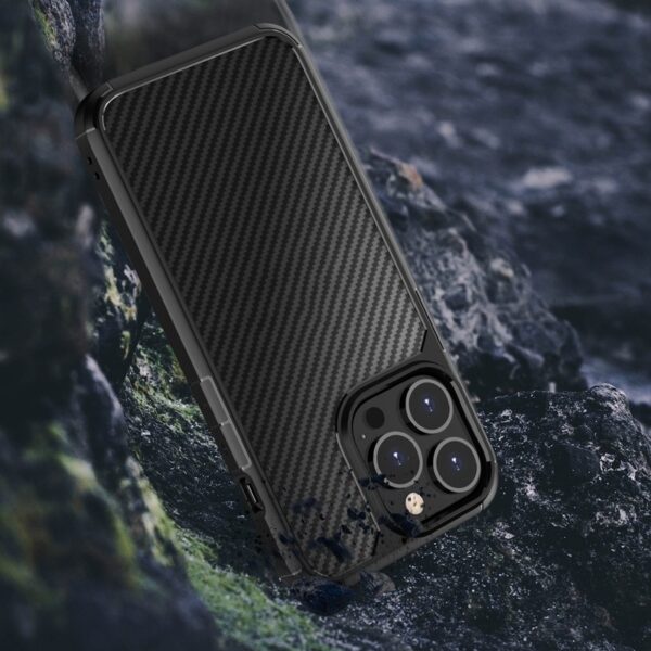 Θήκη iPhone 13 Pro Σιλικόνης Μαύρη Pioneer Carbon Fiber Texture Shockproof TPU + PC Case Black
