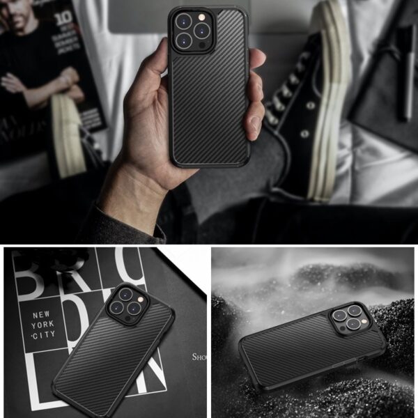 Θήκη iPhone 13 Pro Σιλικόνης Μαύρη Pioneer Carbon Fiber Texture Shockproof TPU + PC Case Black
